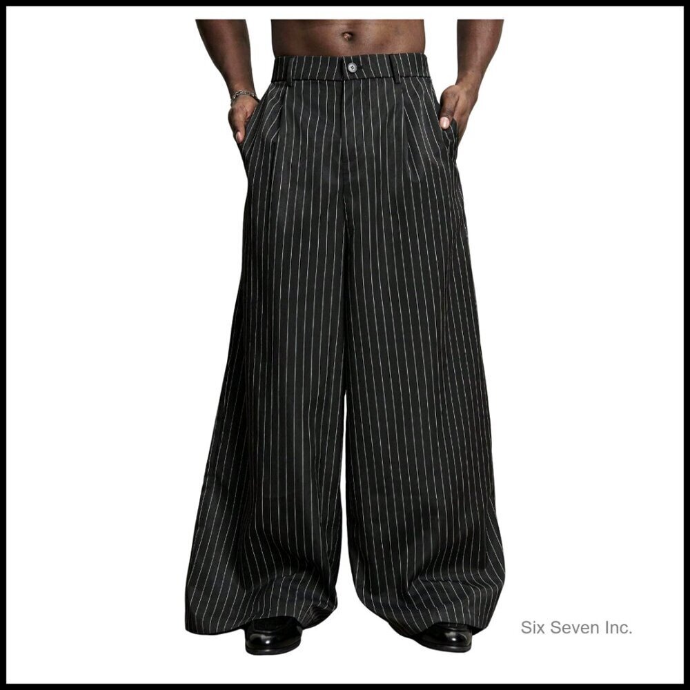 Wide Leg Pleated Pants Zipper Fly Baggy Trousers Streetwear Retro Chic